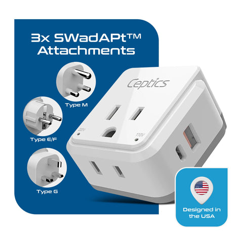 Ceptics USB-C port on Africa adapter enables fast device charging