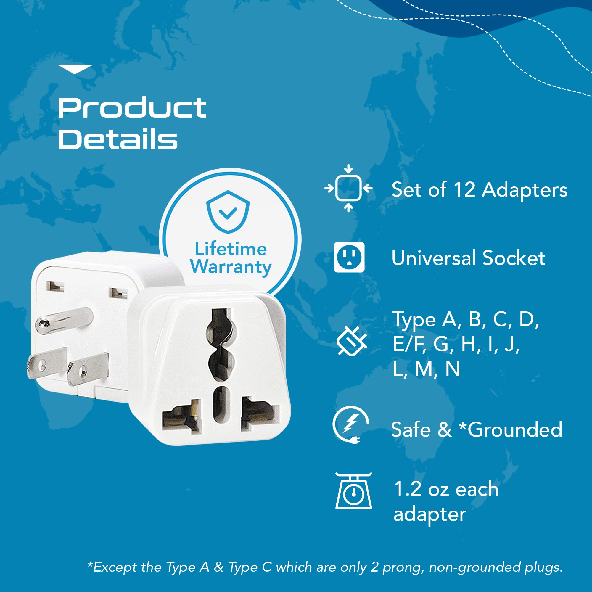 Ceptics twelve adapters included for versatile worldwide outlets