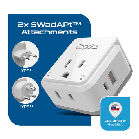 Ceptics SWAdapt Type C and D output enables use in India and nearby regions.