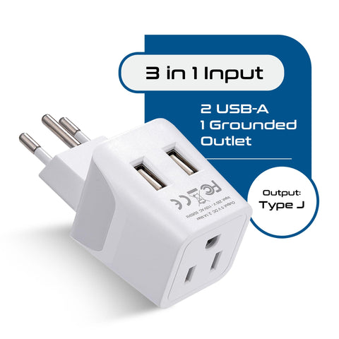 Ceptics Type-J Type-C Swiss plug ensures global compatibility.