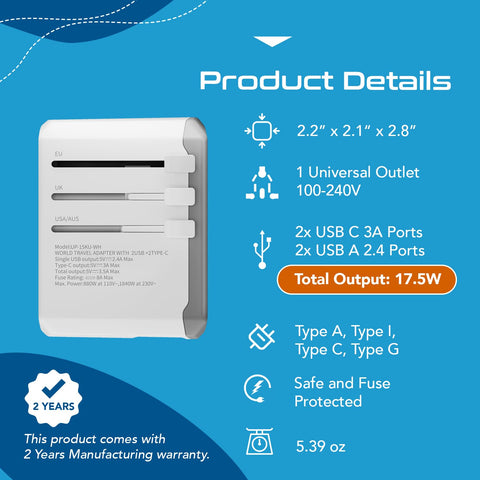 Ceptics universal outputs Type A C G I enable global compatibility