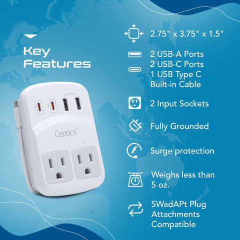 Ceptics WPS-5B travel pouch keeps adapters organized