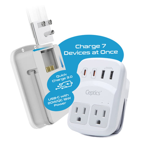 Ceptics WPS-5B USB-C PD ports charging laptops and phones quickly