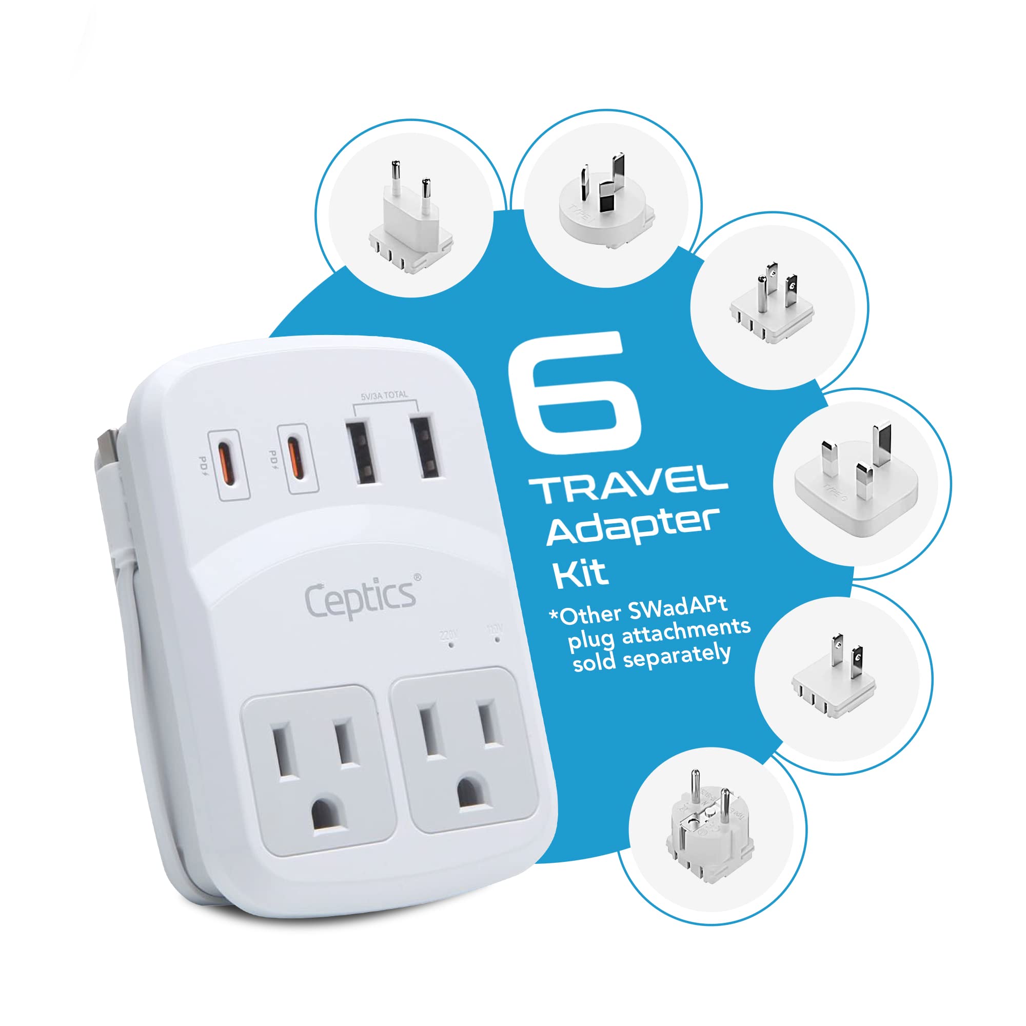 Ceptics WPS-5B with USB-A and USA outlets for multi-device charging