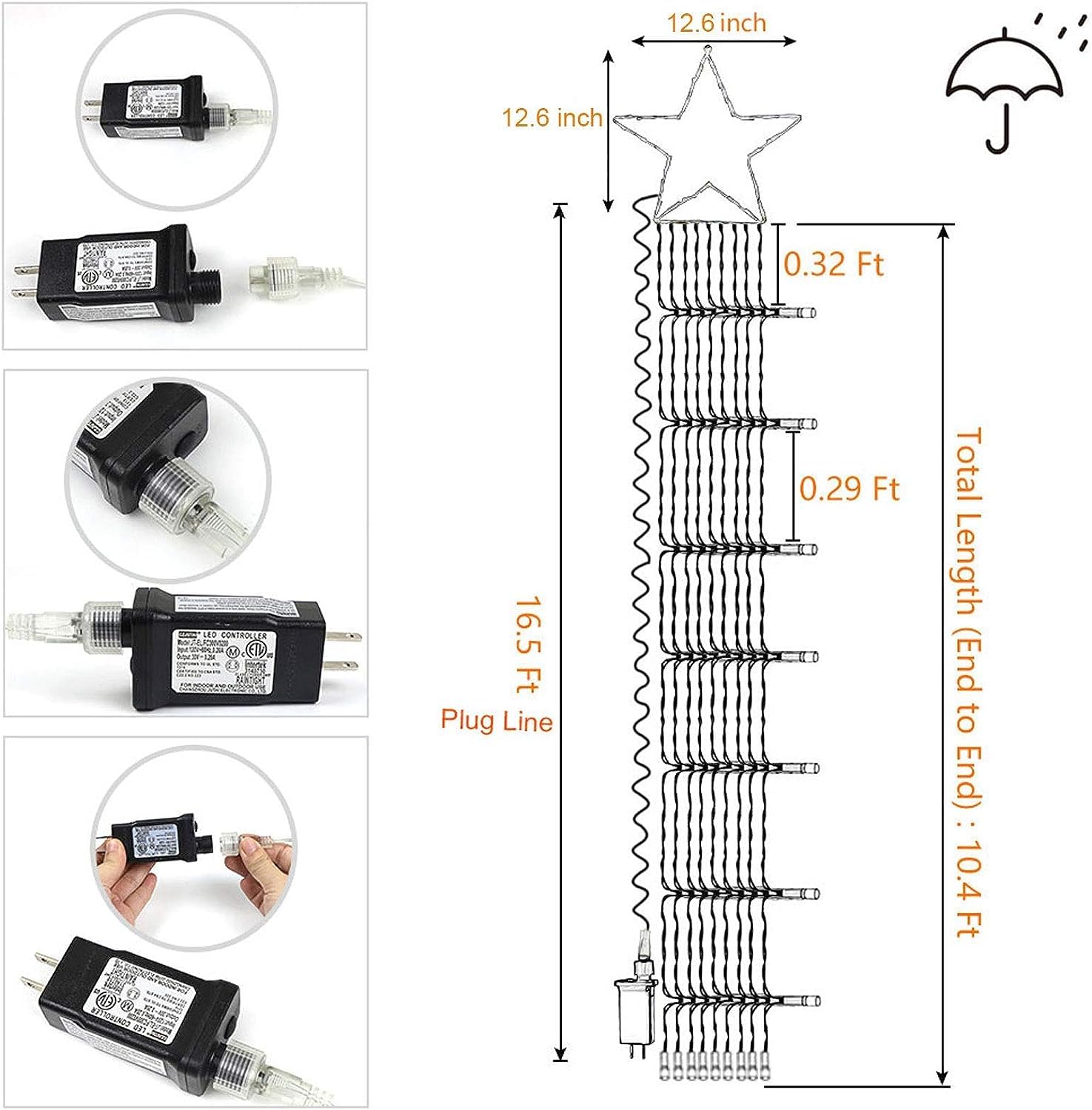 Cerflyer outdoor Christmas lights 11.5 ft run with weatherproof design