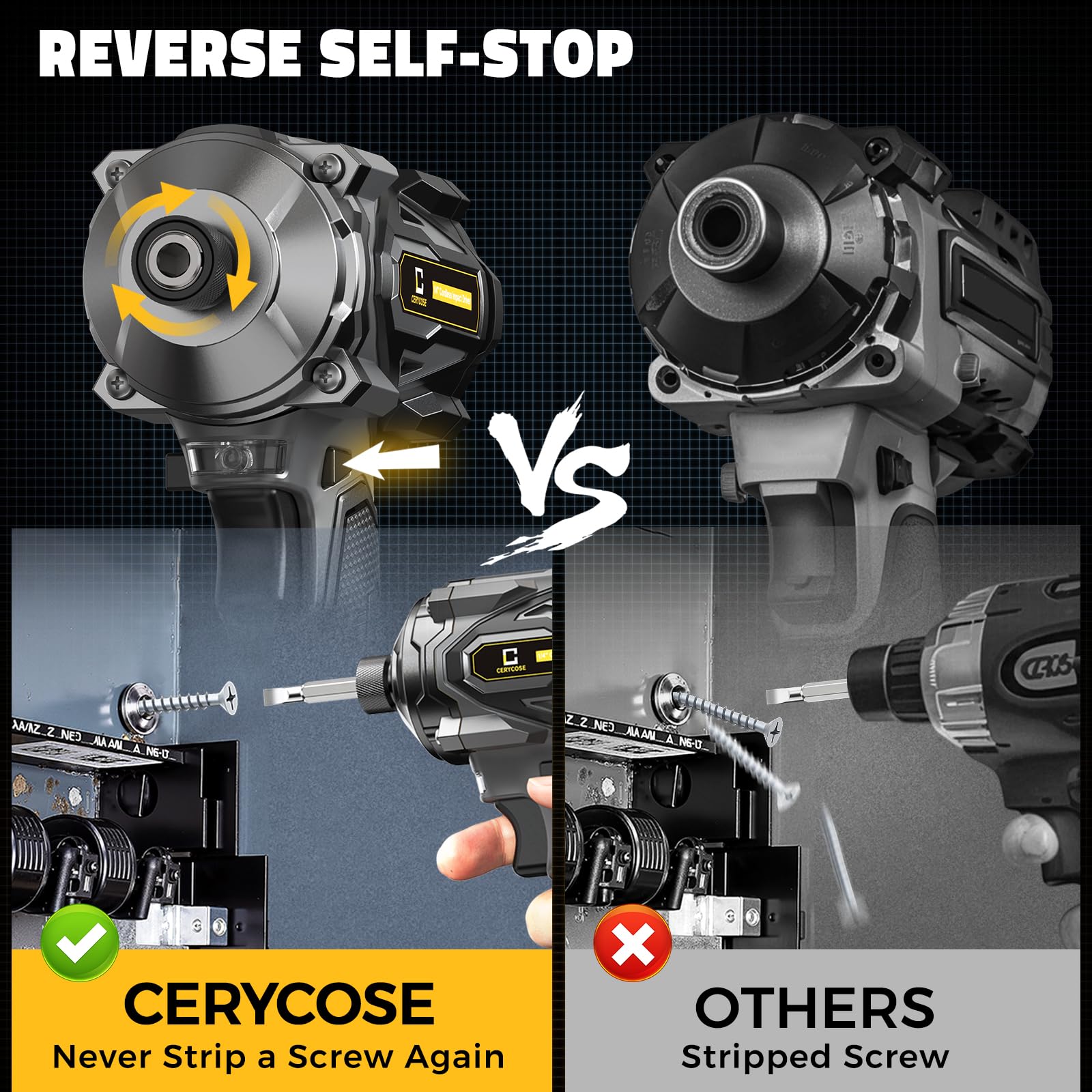 Cerycose 5-speed modes with magnetic bit holder secure bits during work.