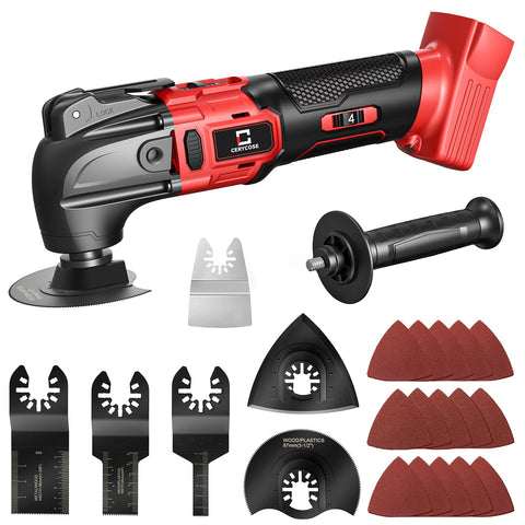 Cerycose cordless oscillating tool kit assembly for quick setup and storage.