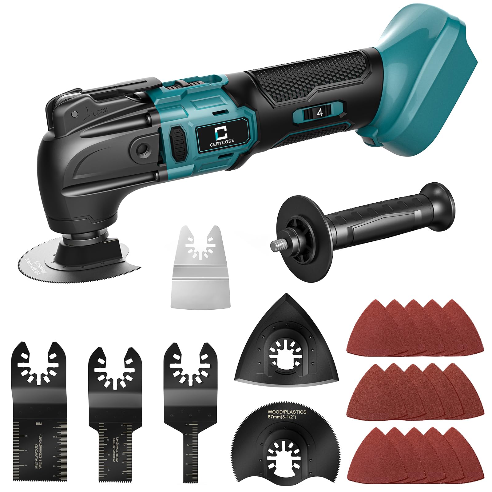 Cerycose cordless oscillating tool with Makita battery compatibility for portable projects.