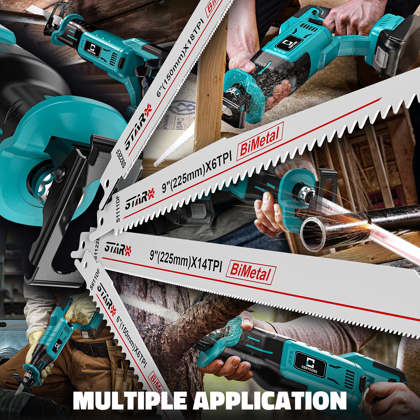 Cerycose cordless saw in use for versatile on-site demolition and remodeling projects.