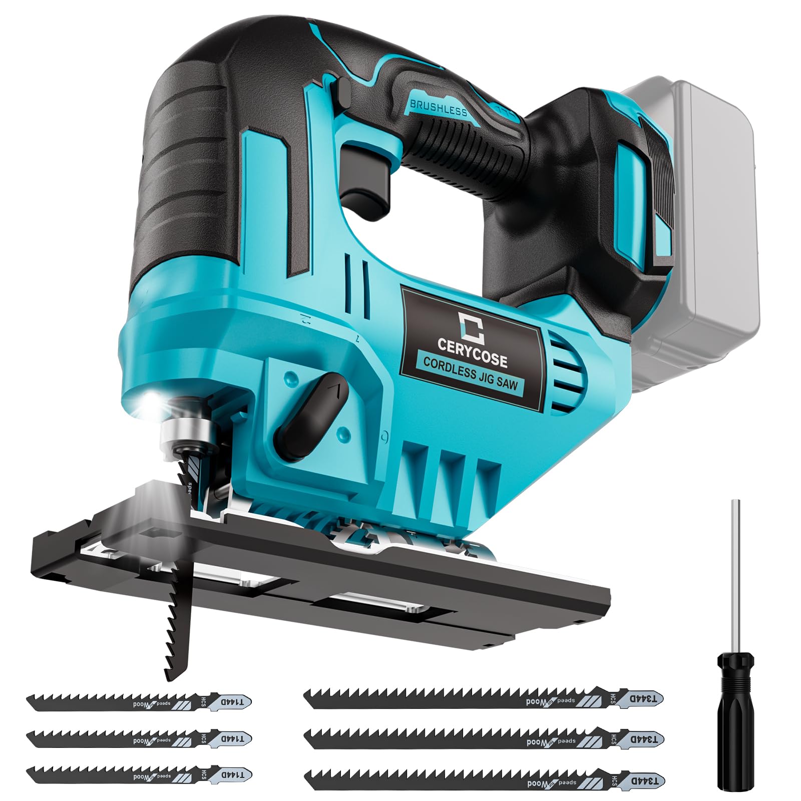 Cerycose Jigsaw on a workbench shows Makita 18V compatibility for cordless cutting versatility