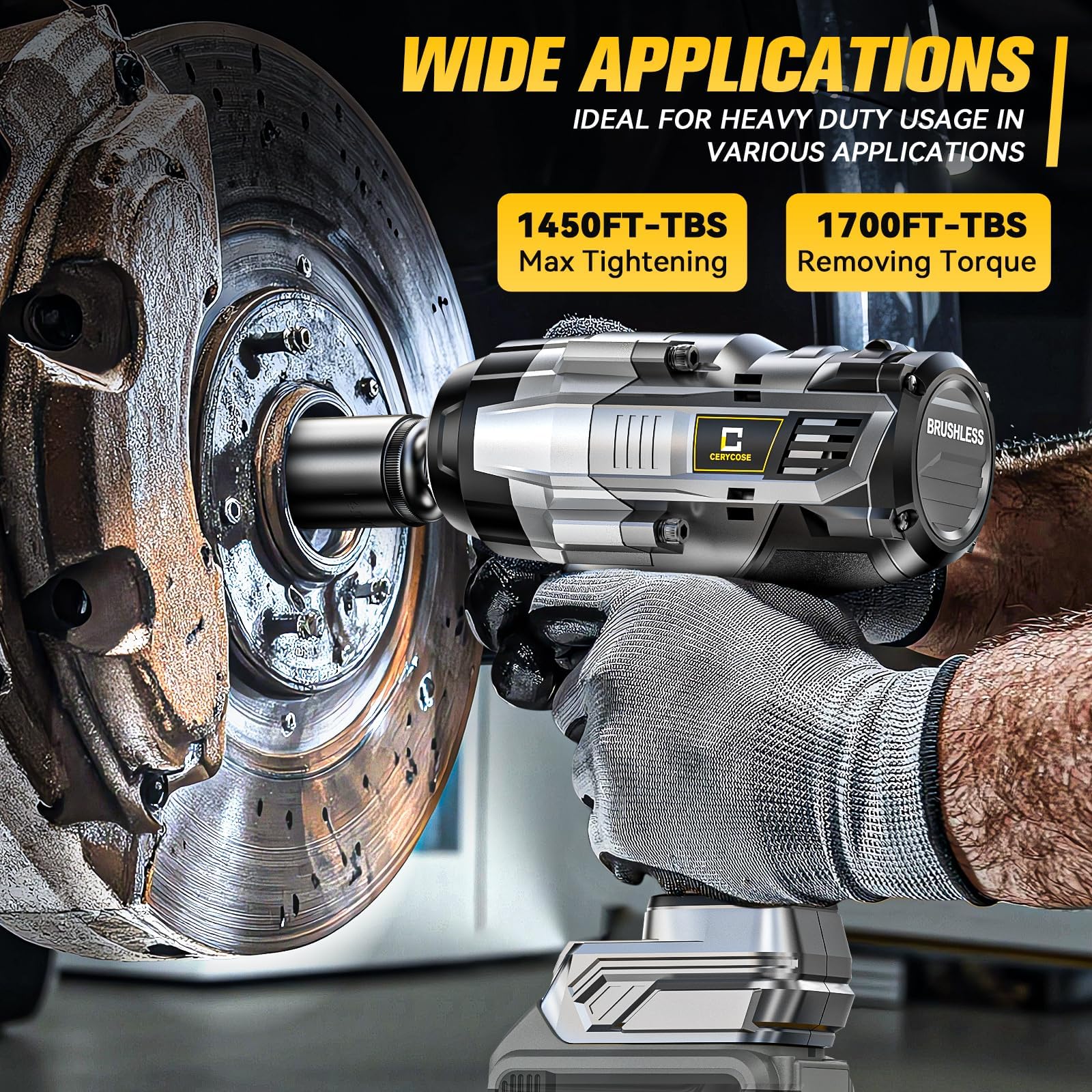 Cerycose built-in LED work light illuminated on the wrench
