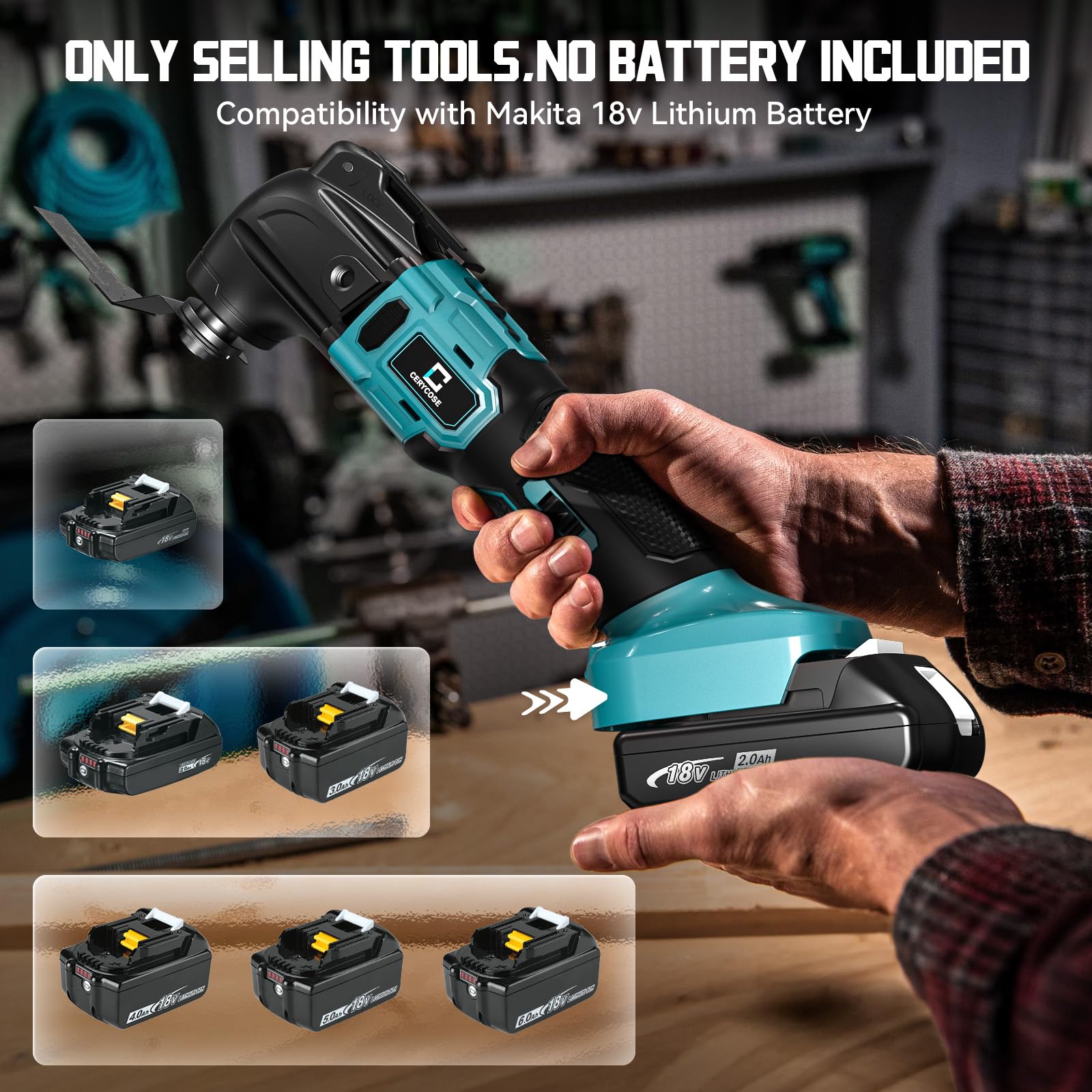 Cerycose tool kit attachments including blades and sanding papers for versatile tasks.