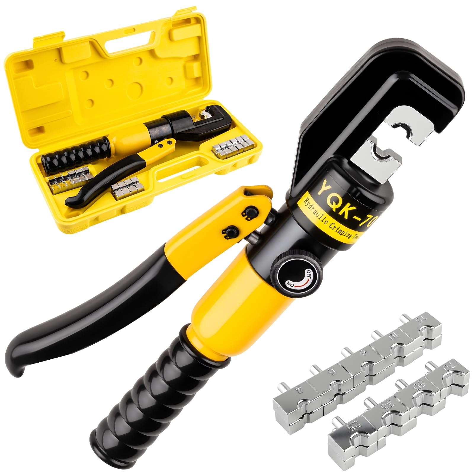 Cesilili hydraulic crimping tool with nine dies for precise crimps across 12 AWG to 2/0 AWG.