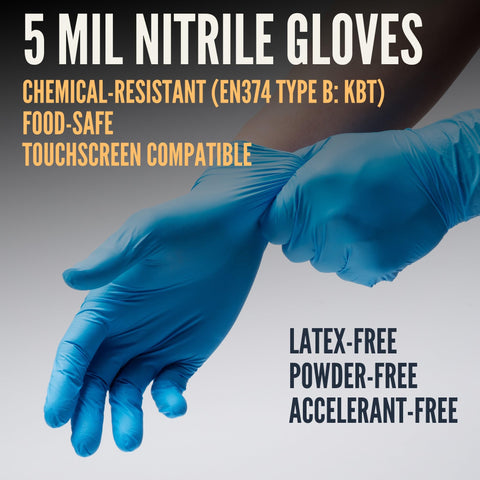 Close-up of textured palm on Cestus Azul nitrile gloves, enhances grip in wet or oily conditions.
