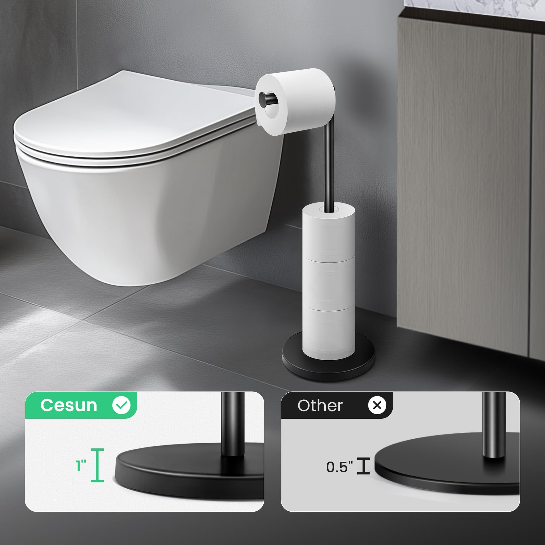 Cesun toilet paper holder stand stainless steel body resists rust for long-lasting use.
