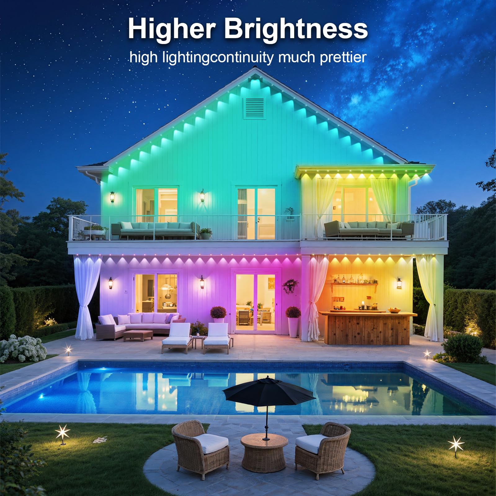 CETELUMA lights enhance roof eaves and outdoor spaces beautifully.