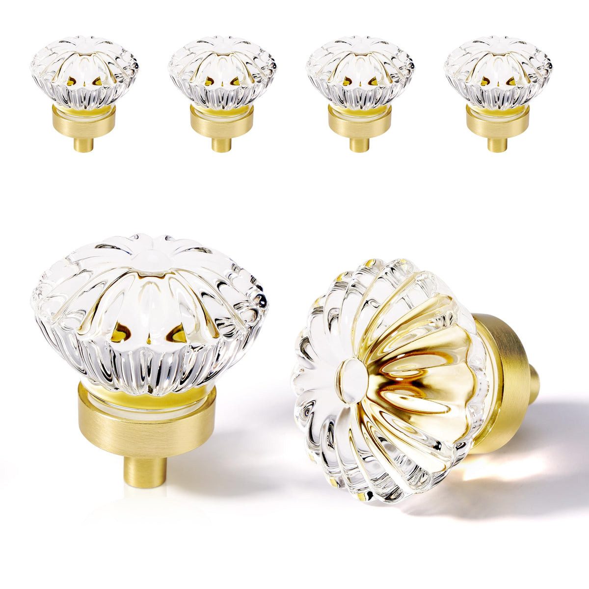 CEYMIO brushed gold crystal knob closeup showing floral design for elegant cabinetry.