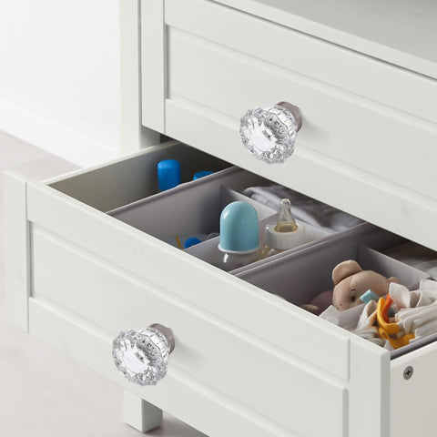 CEYMIO Crystal Cabinet Knobs 8 Pack Clear Glass Pulls | Brushed Nickel Base Vintage Style