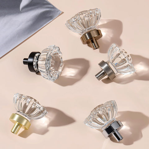 CEYMIO Crystal Cabinet Knobs 8 Pack Clear Glass Pulls | Brushed Nickel Base Vintage Style