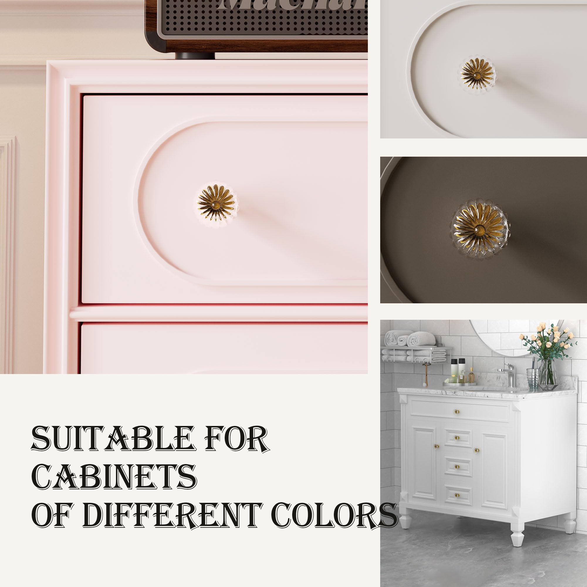 CEYMIO 8-pack crystal knobs arranged on cabinet for cohesive vintage upgrade.