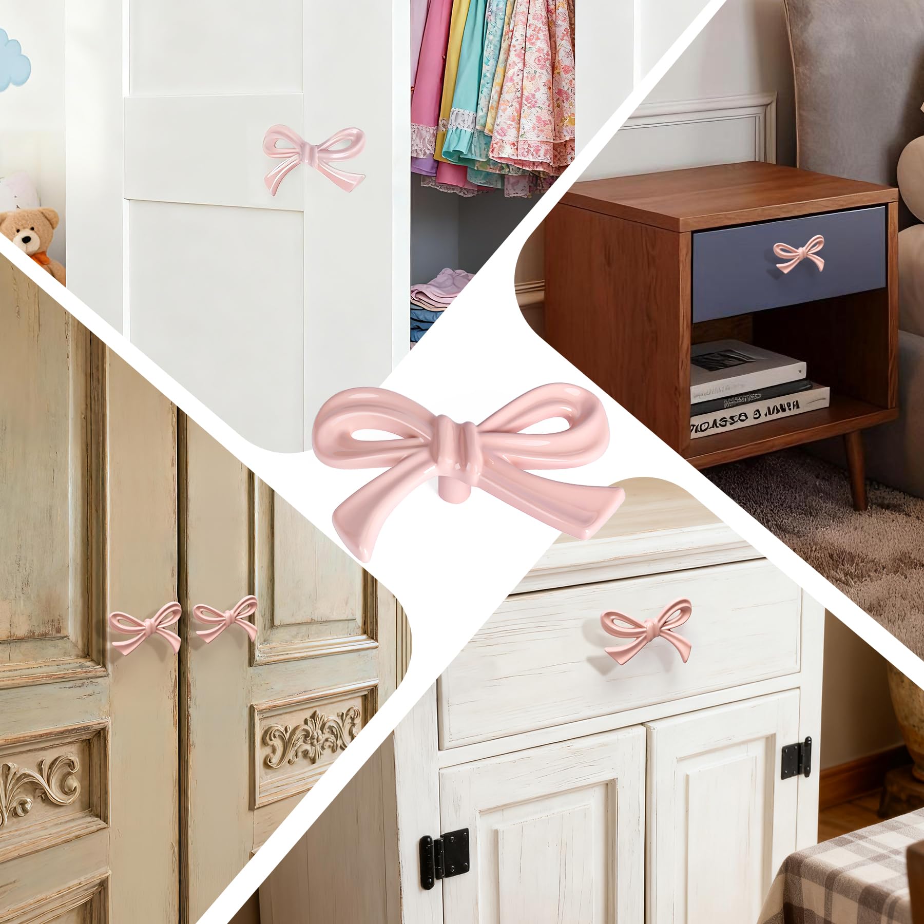 CEYMIO pink bow dresser knob installation demonstration on furniture