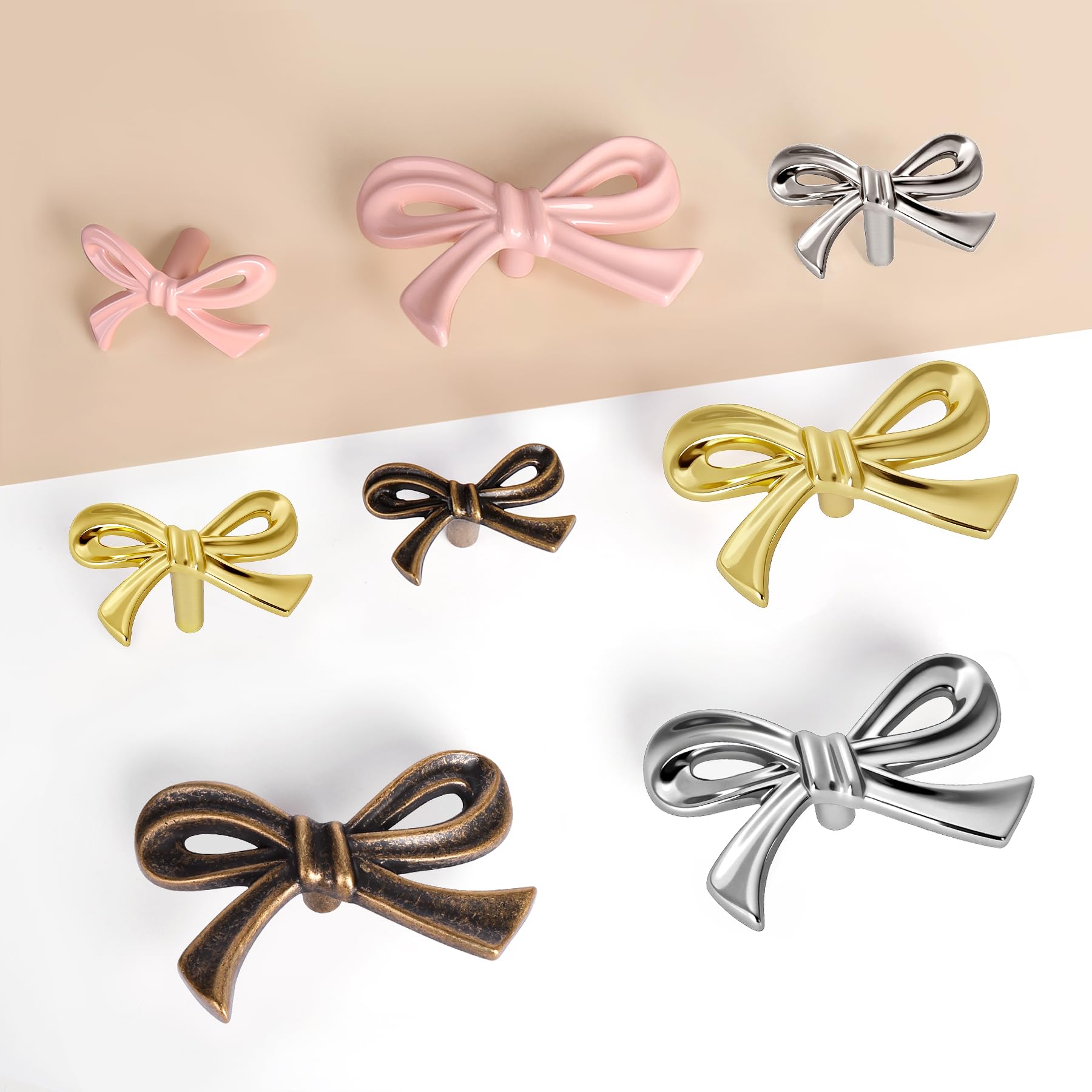CEYMIO pink bow dresser knob mounted on a drawer front