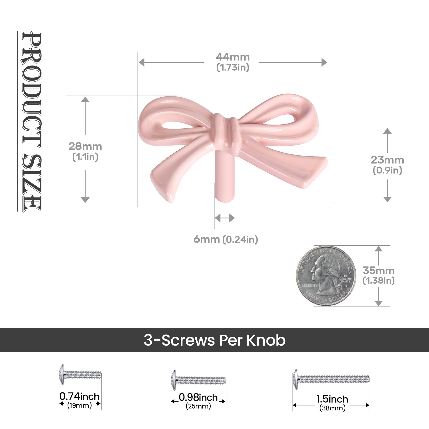 CEYMIO pink bow dresser knob side view highlighting 3D bow design