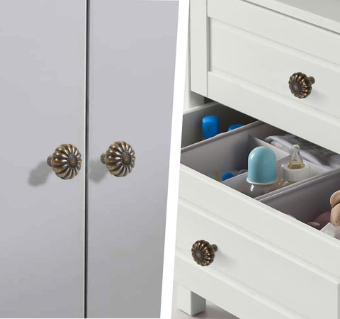 Close-up of CEYMIO floral knob showing durable solid metal finish