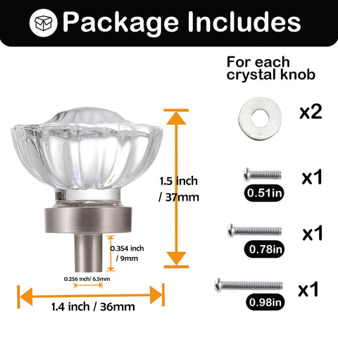 CEYMIO Crystal Cabinet Knobs 8 Pack Clear Glass Pulls | Brushed Nickel Base Vintage Style