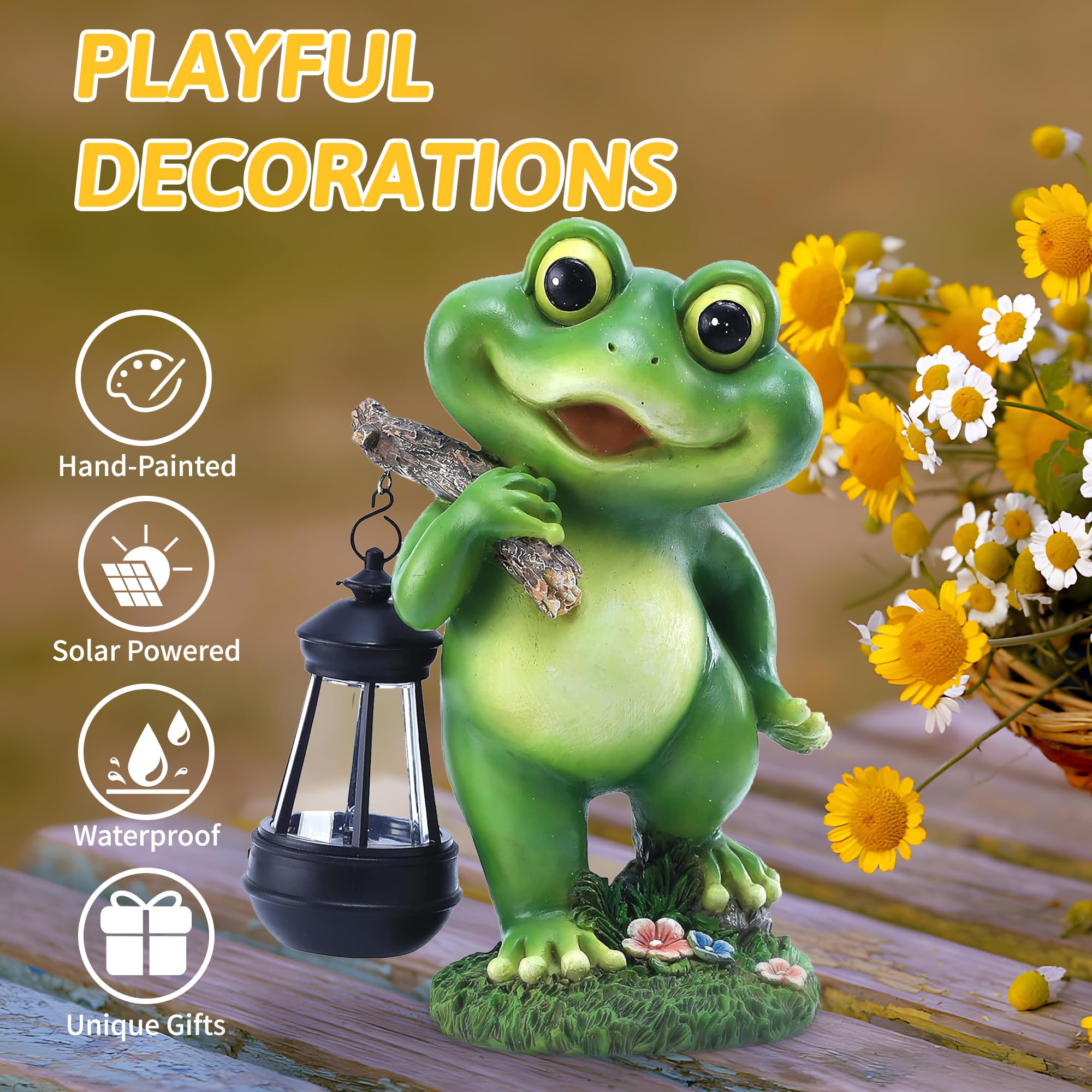 CFFOWNUG frog garden decor placed on a porch for evening ambience