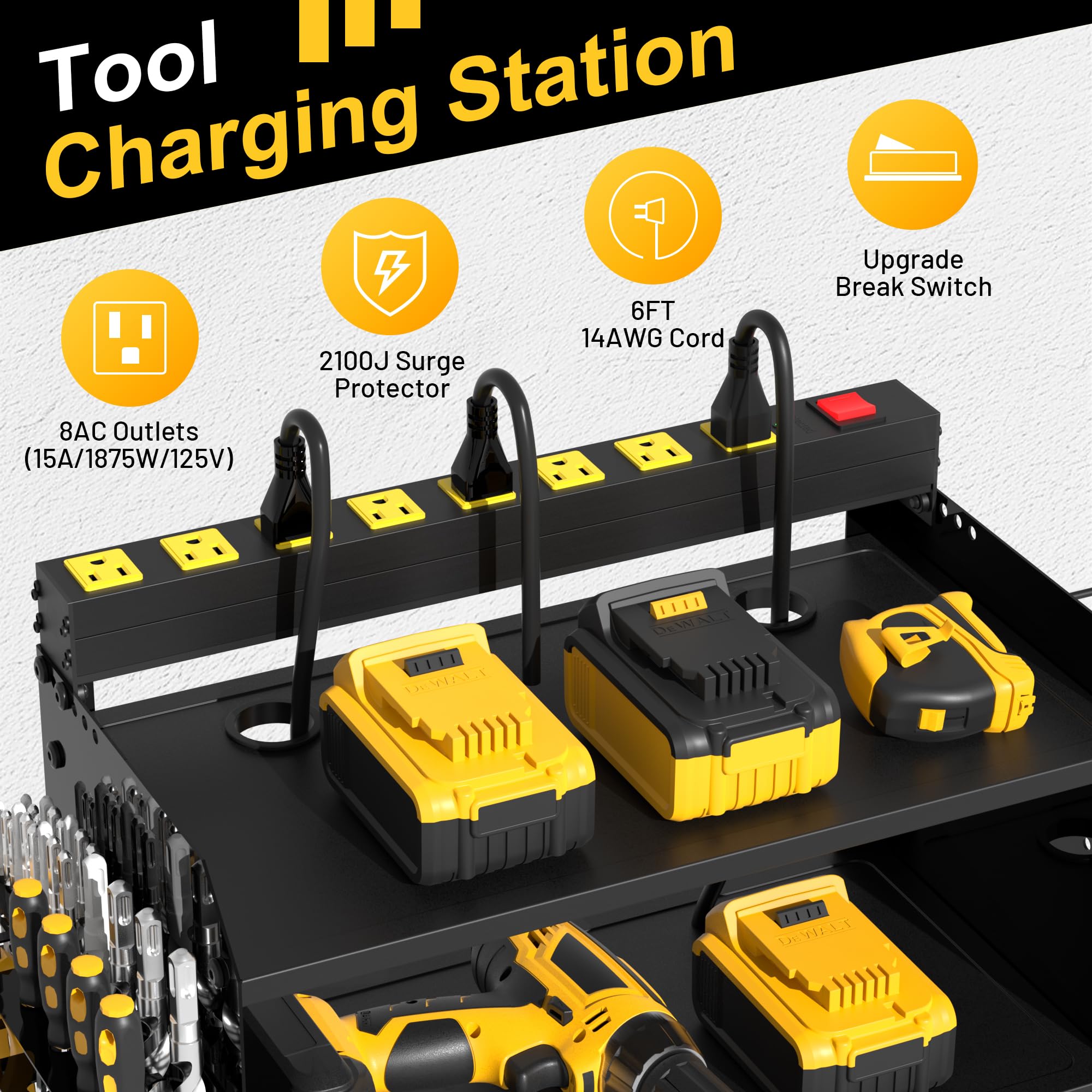 CFMASTER 8-outlet charging station with surge protection powers multiple tools safely