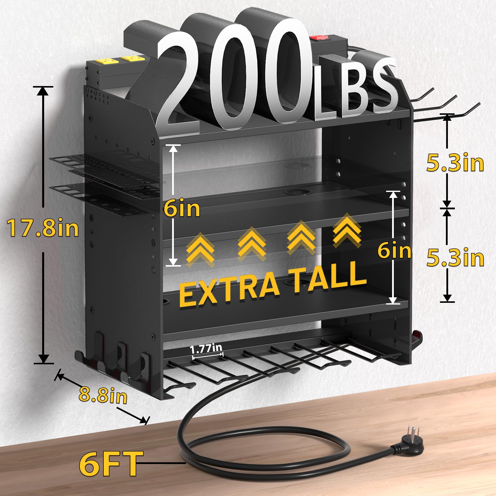 CFMASTER adjustable shelves hold cordless tools and batteries for efficient space use