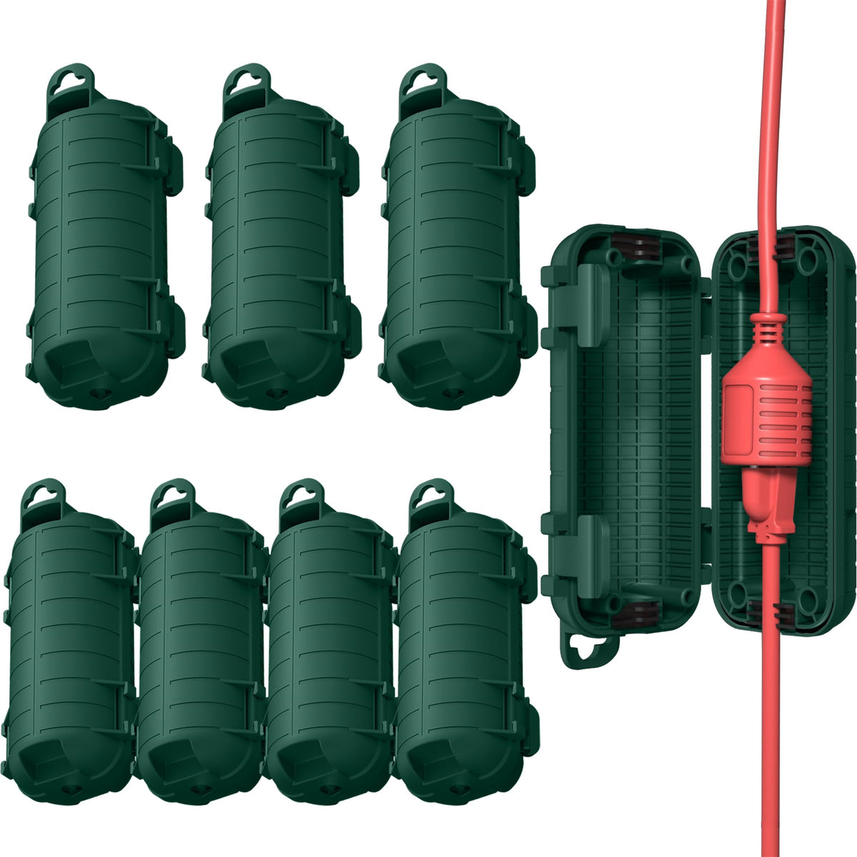 CFMASTER outdoor extension cord cover in green protects connections from rain and dust.