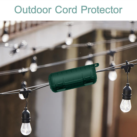 CFMASTER weatherproof junction box mounted on wall for tidy cord management.