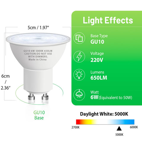 CFMASTER GU10 LED bulb 6W provides 50W equivalent for living room ambiance.