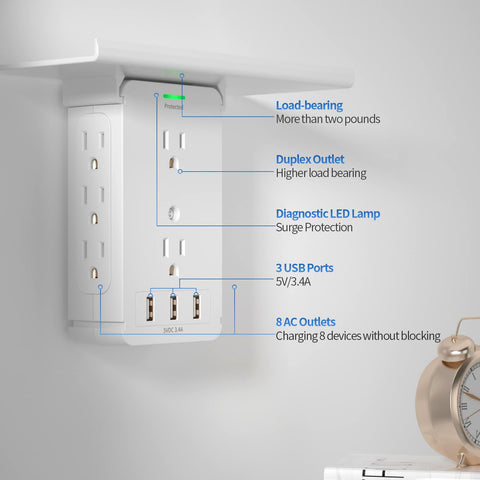 CFMASTER Power Charger Shelf surge protection for supported outlets.