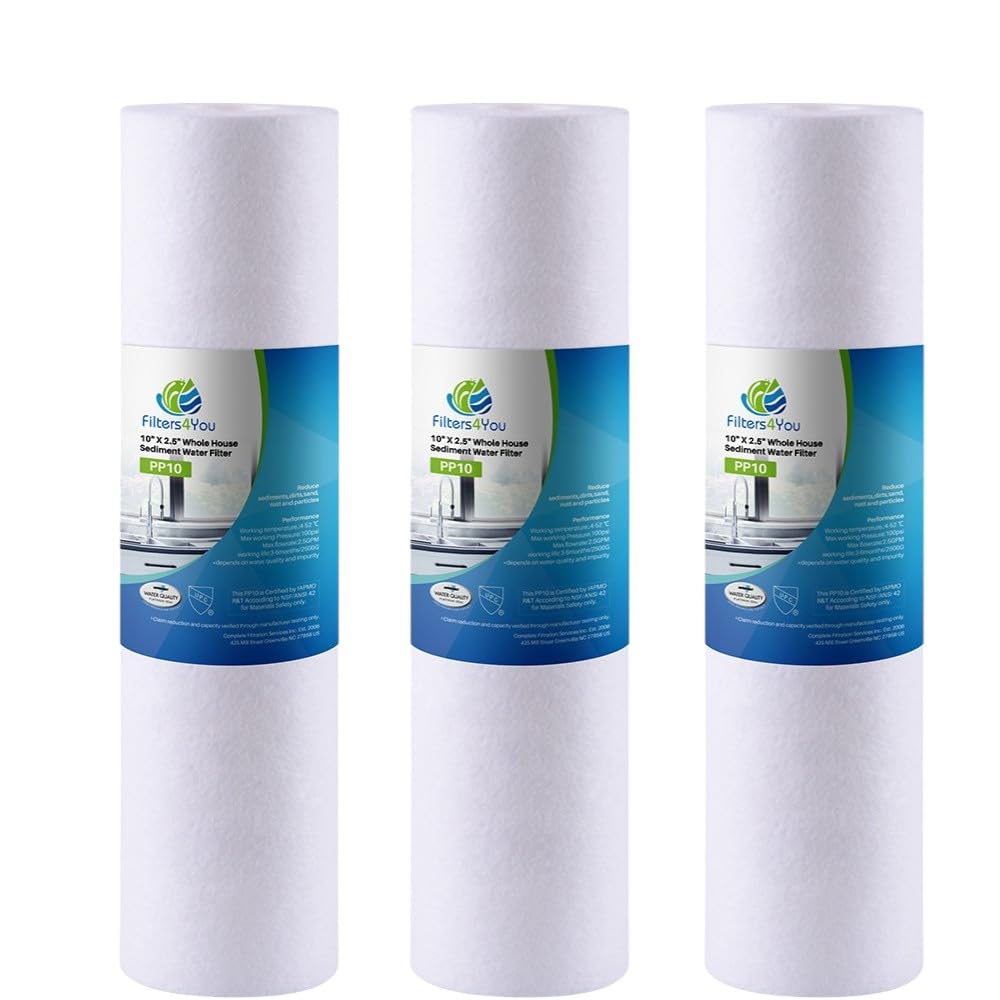 CFS 3-pack sediment filter for GE GXWH04F front view reduces tastes and odors.