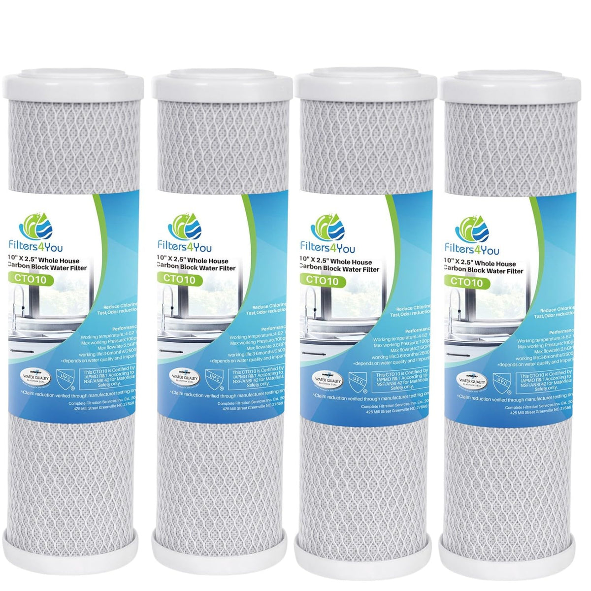 CFS carbon block filter closeup with activated carbon improving taste.