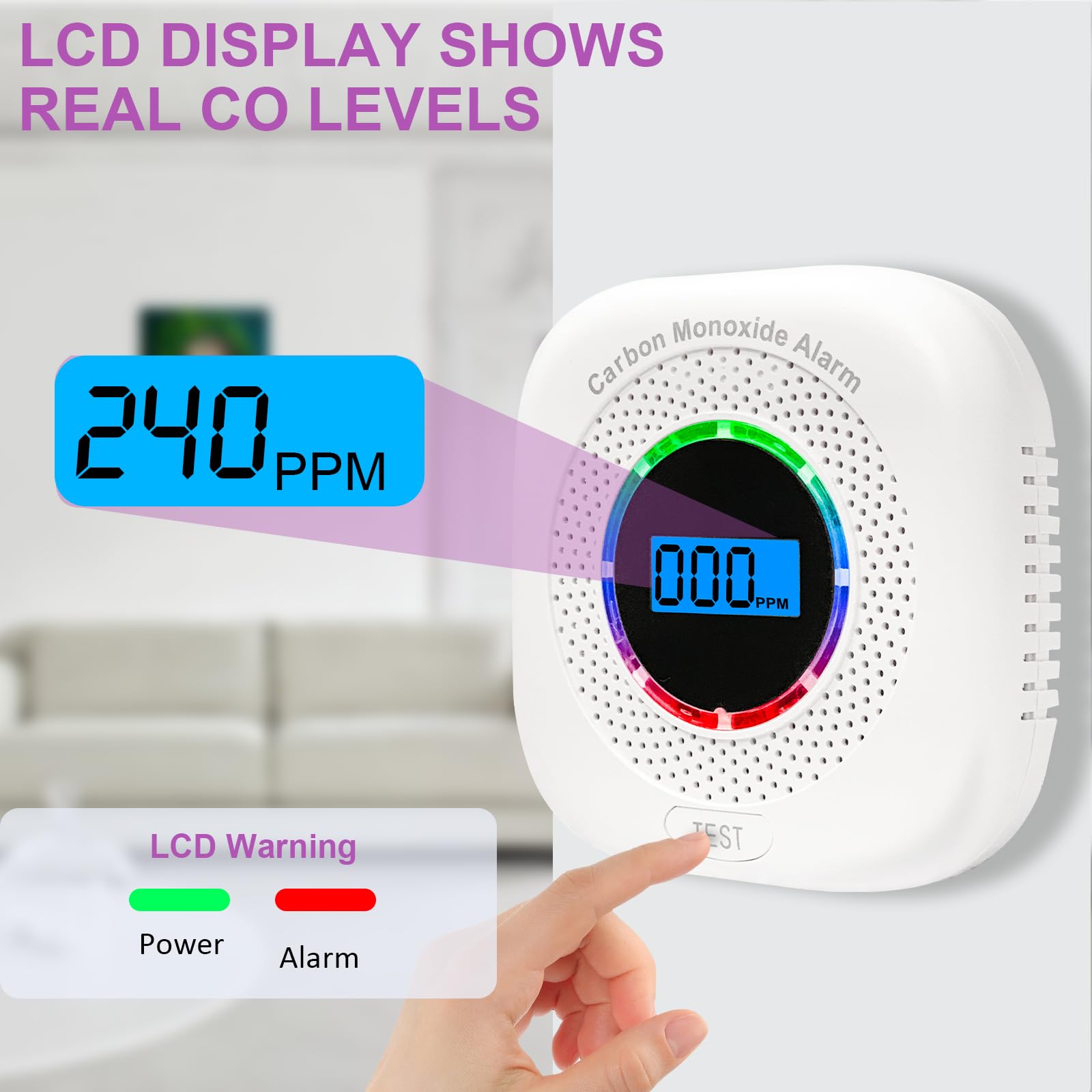 Chagasort CO detector digital display clearly showing readings for quick checks.