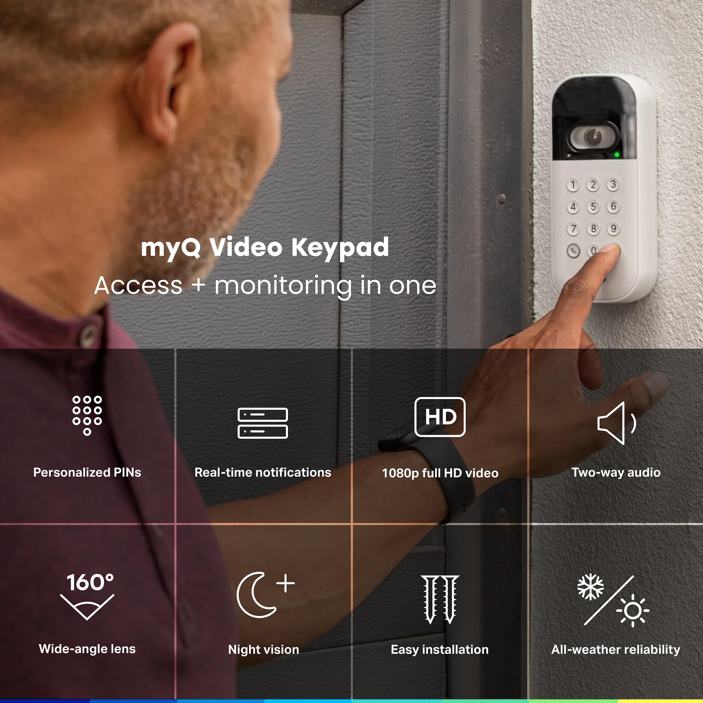 CHAMBERLAIN myQ Video Keypad two-way audio for live conversations at the door