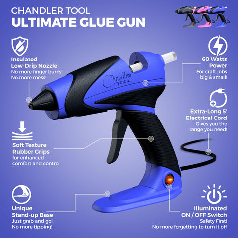 Chandler Tool hot glue gun shown with corded design for uninterrupted crafting sessions.