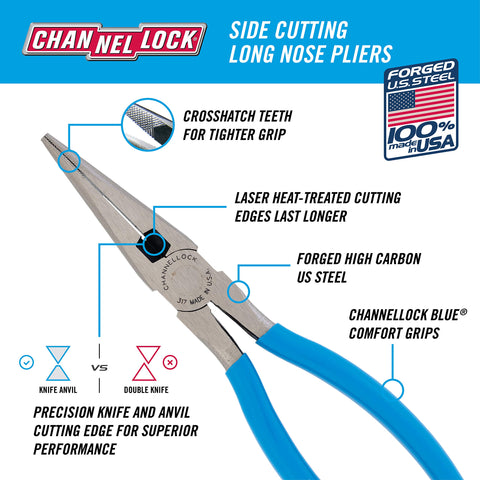Channellock 317 crosshatch jaws grip tightly for secure component handling.