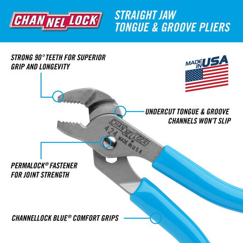 Channellock 424 slip-joint pliers side profile for precise gripping