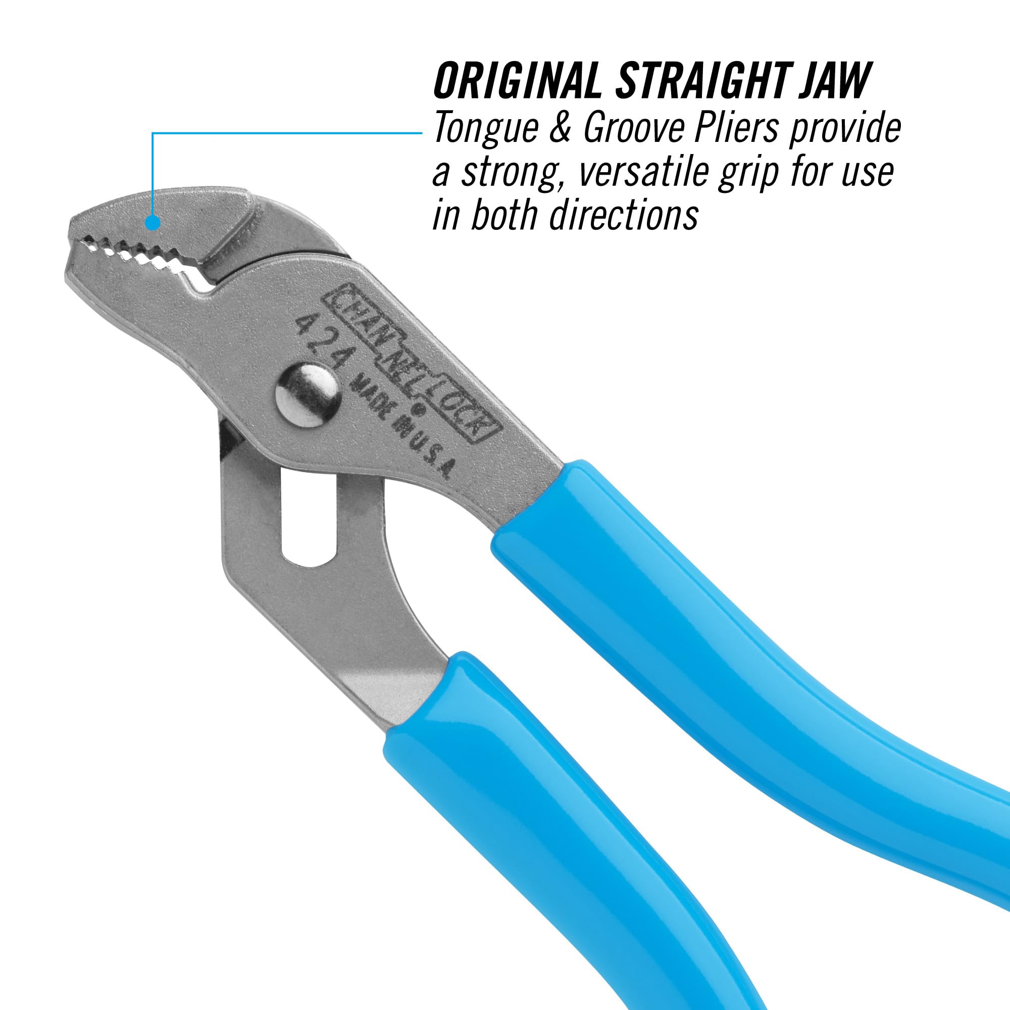 Channellock 424 straight jaw teeth close-up for secure grip