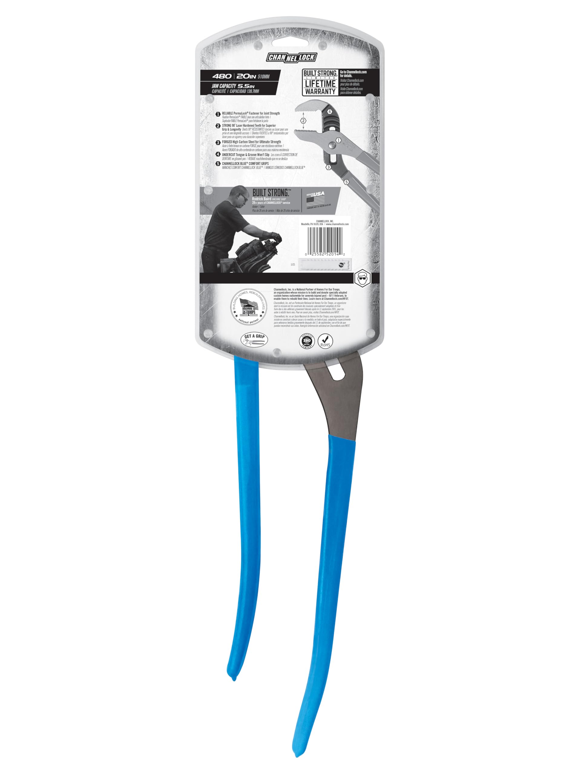 Channellock 480 BIGAZZ blue grips offer comfortable control