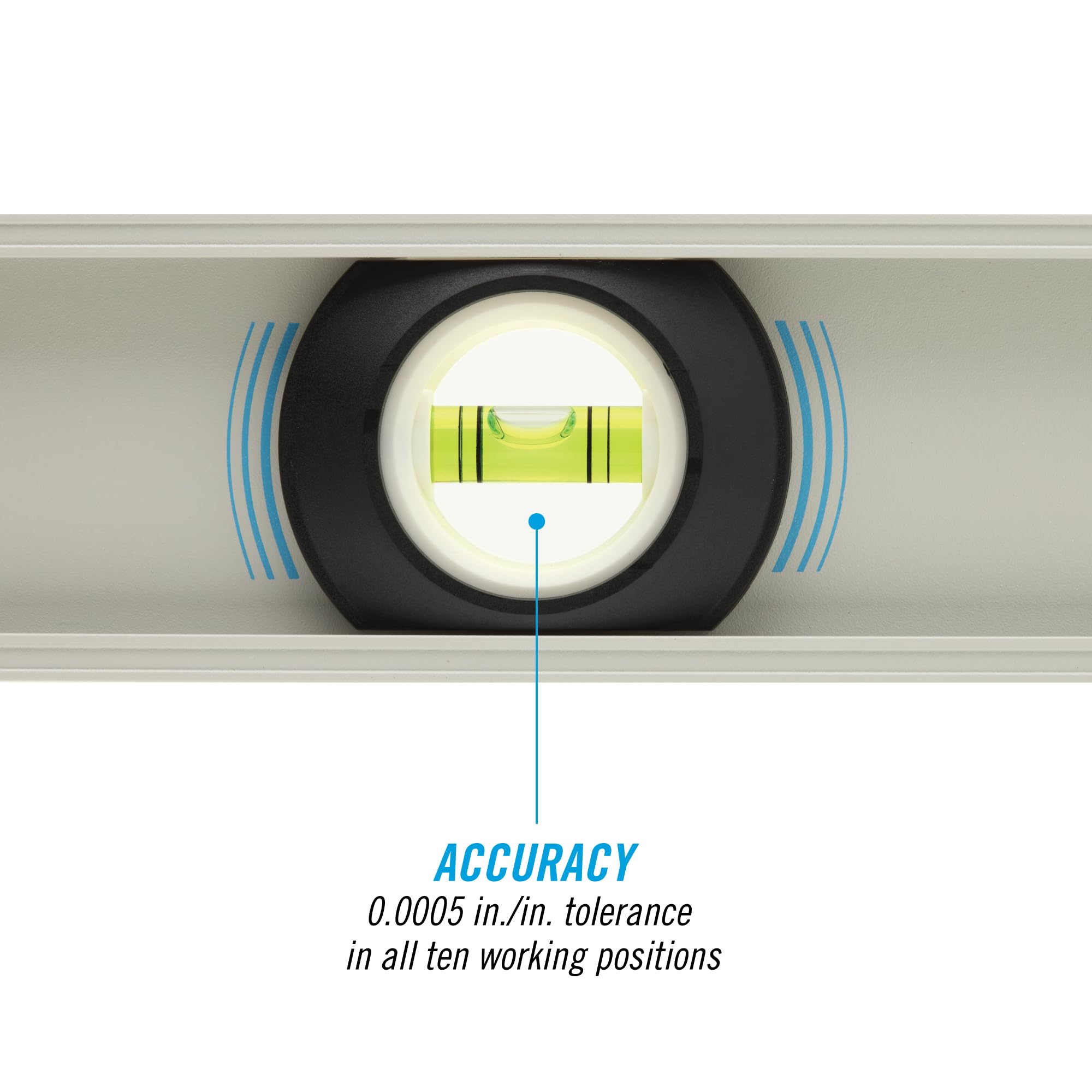 Channellock 48-inch level top-view with vials; clear readability from above