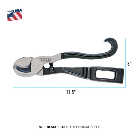 Narrow jaw profile on Channellock 87 Rescue Tool enables tight space work.