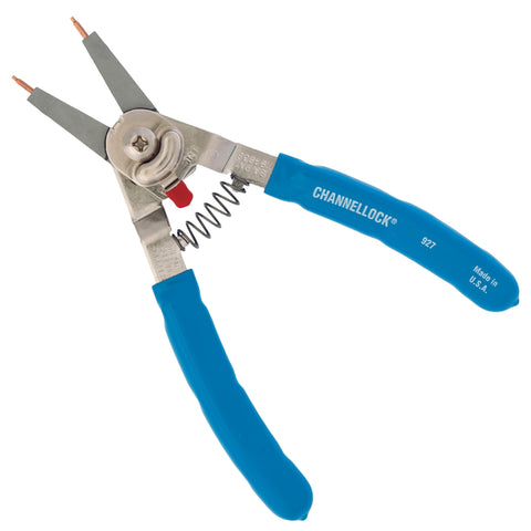 Channellock 927 8-inch snap ring pliers with red tab for quick internal-external conversion.