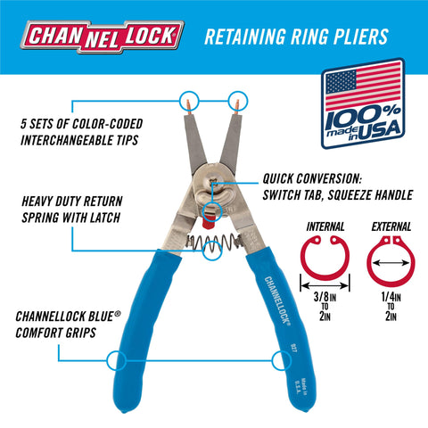 Channellock 927 interchangeable tips kit provides flexibility for rings.