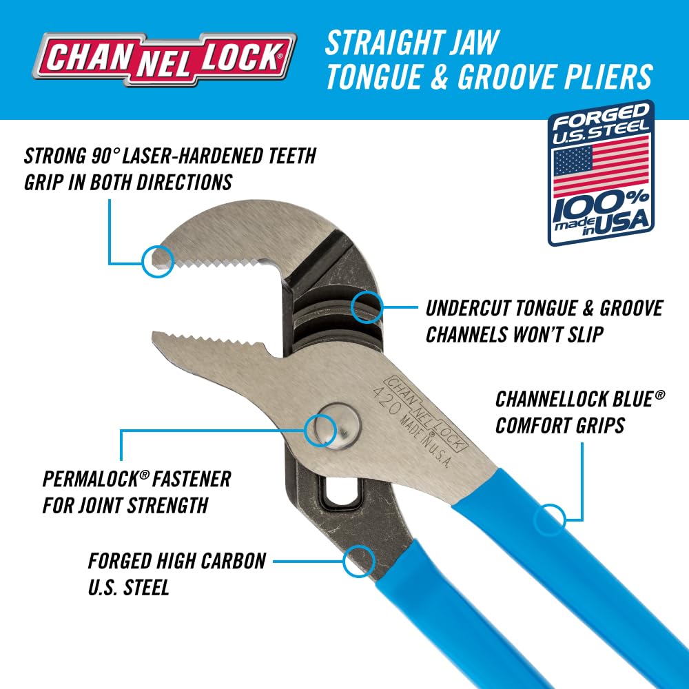 Channellock tongue and groove plier straight jaw enables precise alignment